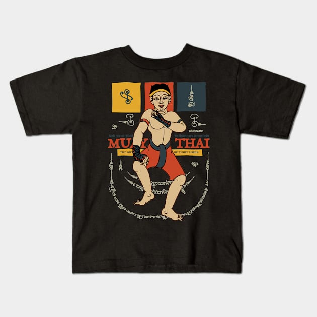 Vintage Muay Thai Tattoo Kids T-Shirt by KewaleeTee